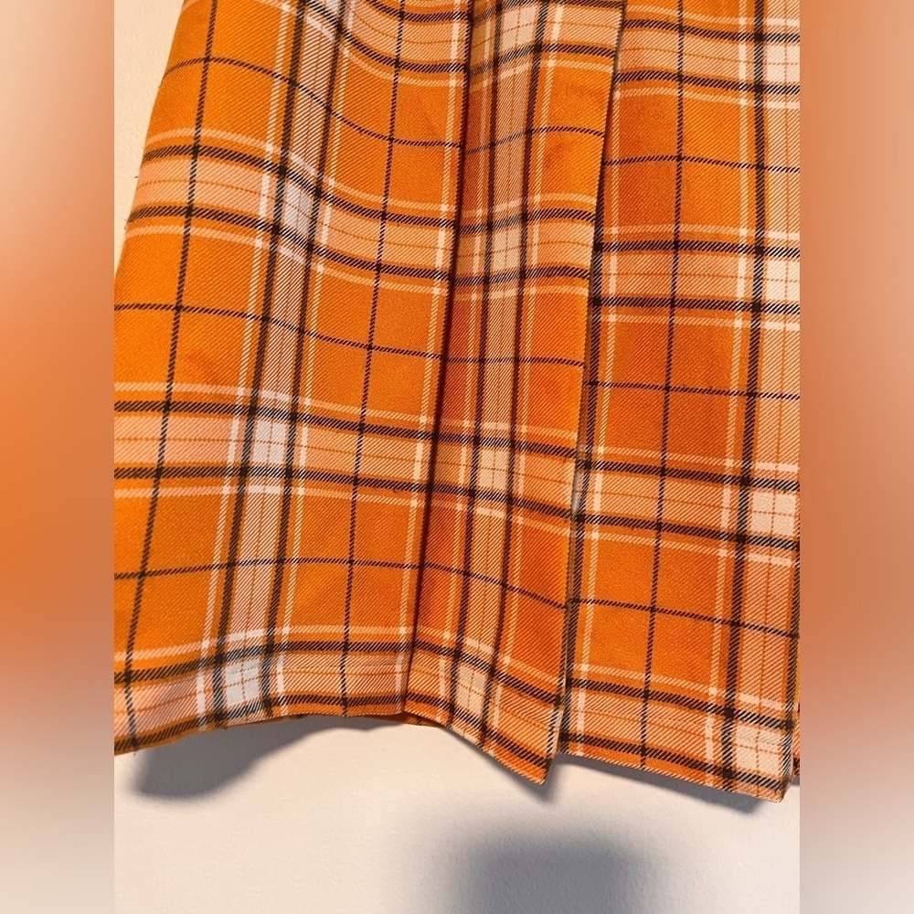 Topshop Plaid Pleated Mini Skirt US 10 Orange Tartan Preppy Academia Y2K - Picture 4 of 10